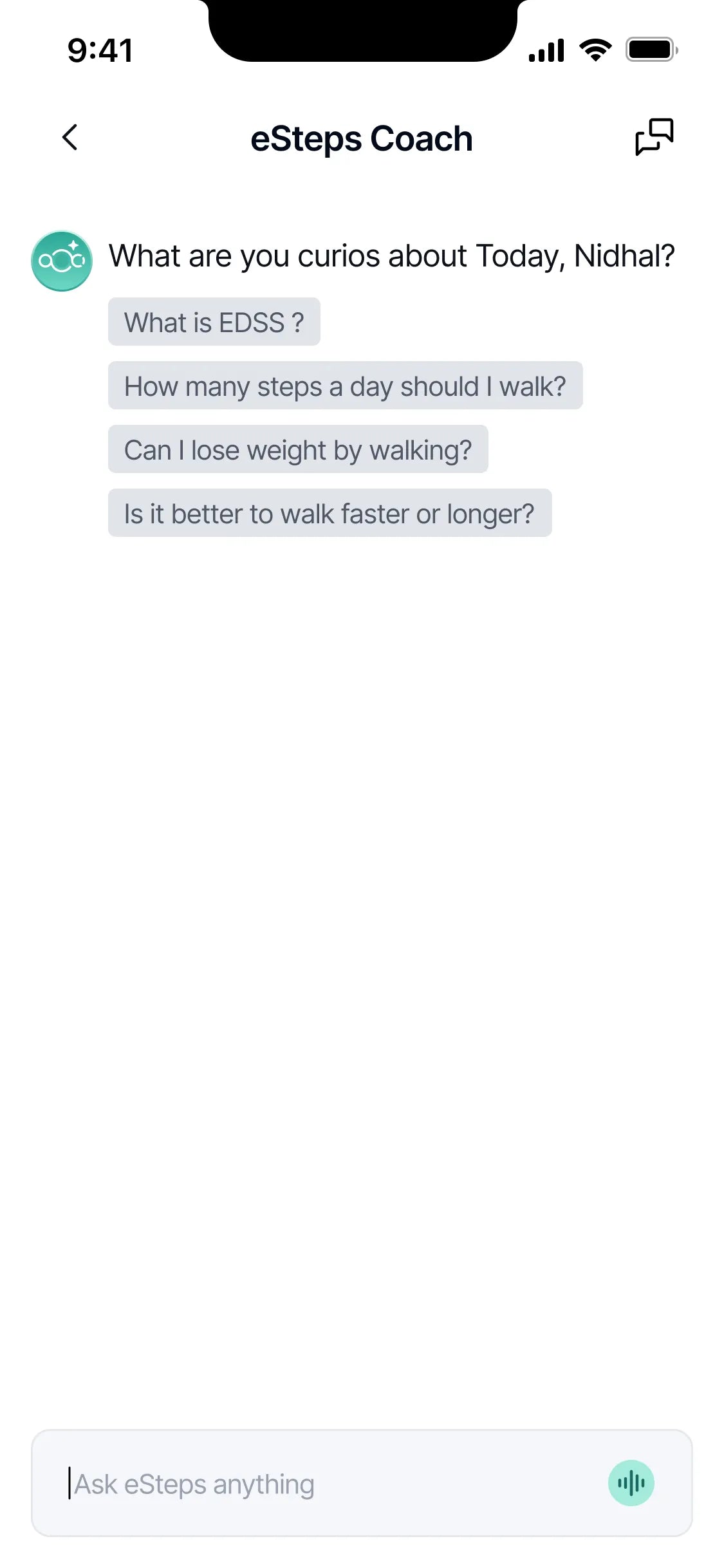 The eSteps coach, offering questions to ask about your own walking.